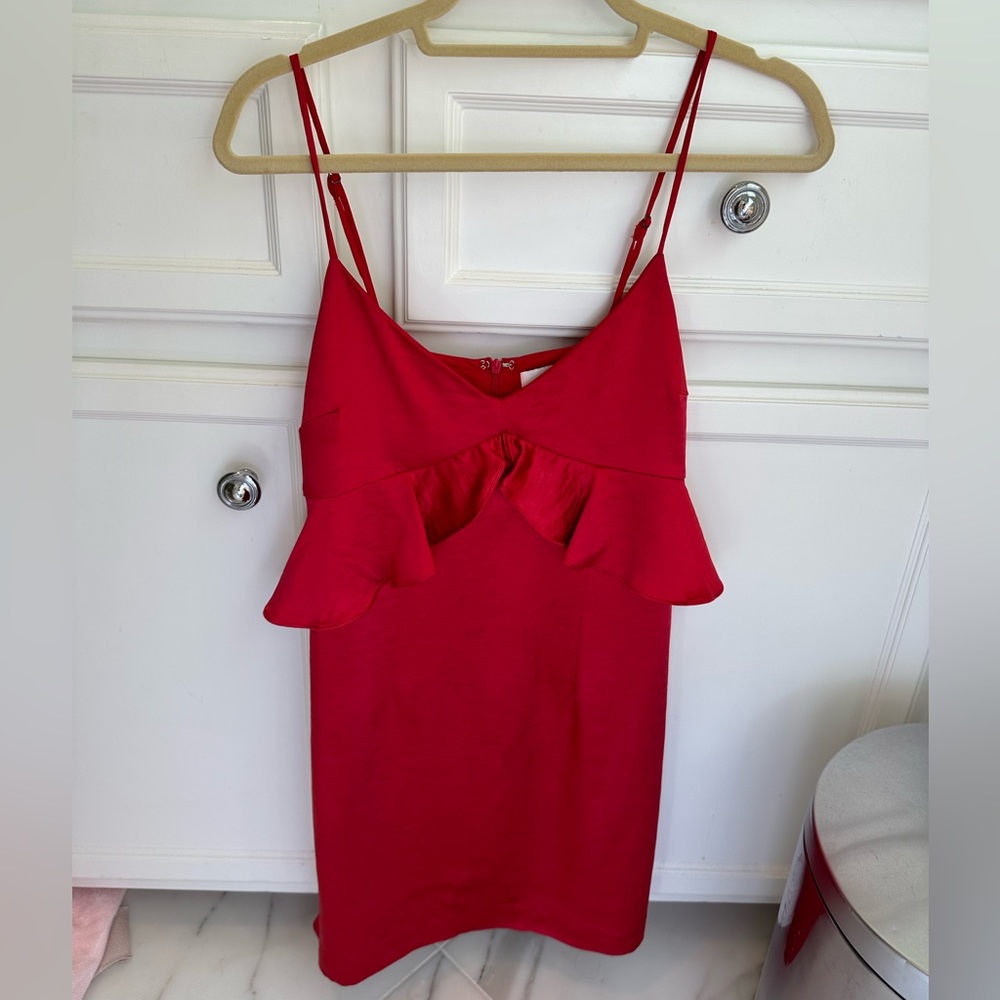 RED SILK SLIP DRESS. SMALL.